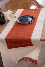 birlik1952 yıkanmış keten runner masa örtüsü table cloth linen otantik traditional dekoratif ev tekstili ortası dantel kiremit terracota