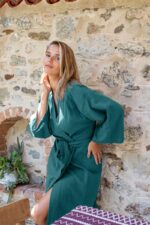 birlik1962 şile rize buldan kızılcabölük bezi bornoz robe bathrobe kimono otantik nature fabric royal green yeşil