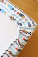 birlik1952 bebek çocuk baby child muslin çarsaf müslin lastikli bed sheet fitted whosale toptan baby crib marin balık fish