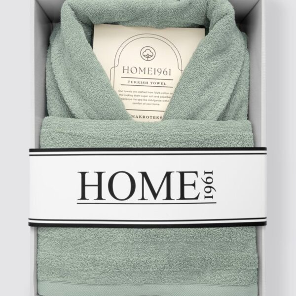 birlik1952 home1961 bukle banyo bornoz bathrobe robe bath turkish cotton hand towel set gift box hediye kutulu bornoz seti pamuklu el havlusu adaçayı yeşil sage green