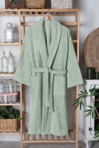 birlik1952 home1961 bukle banyo bornoz bathrobe robe bath turkish cotton hand towel set gift box hediye kutulu bornoz seti pamuklu el havlusu adaçayı yeşil sage green