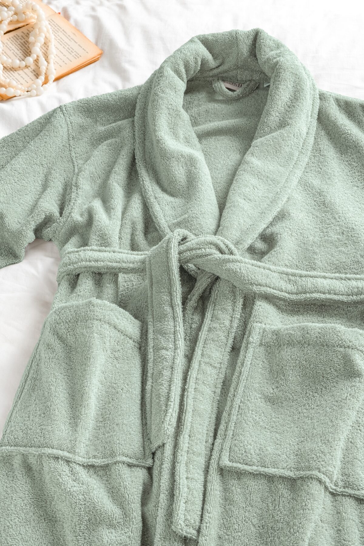 birlik1952 home1961 bukle banyo bornoz bathrobe robe bath turkish cotton hand towel set gift box hediye kutulu bornoz seti pamuklu el havlusu adaçayı yeşil sage green