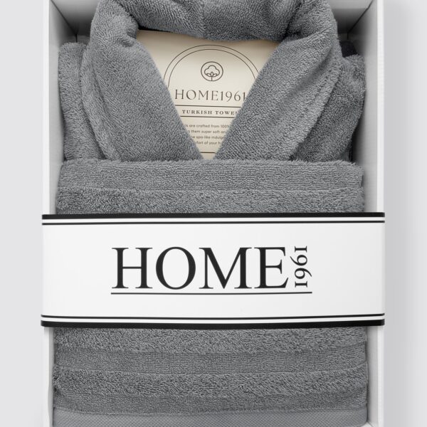 birlik1952 home1961 bukle banyo bornoz bathrobe robe bath turkish cotton hand towel set gift box hediye kutulu bornoz seti pamuklu el havlusu grey gri antrasit