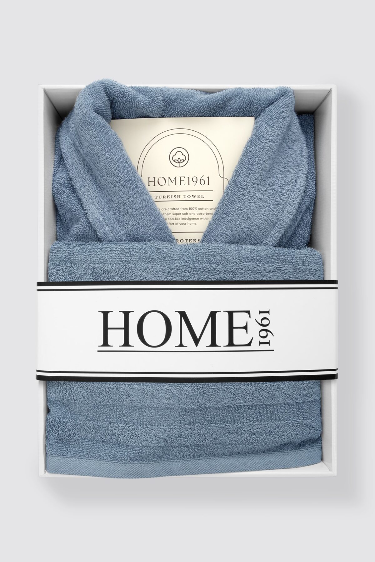 birlik1952 home1961 bukle banyo bornoz bathrobe robe bath turkish cotton hand towel set gift box hediye kutulu bornoz seti pamuklu el havlusu indigo mavi blue