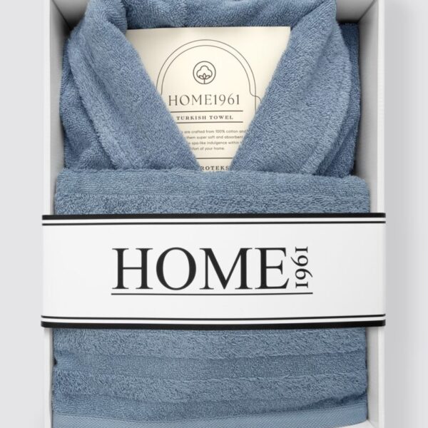 birlik1952 home1961 bukle banyo bornoz bathrobe robe bath turkish cotton hand towel set gift box hediye kutulu bornoz seti pamuklu el havlusu indigo mavi blue