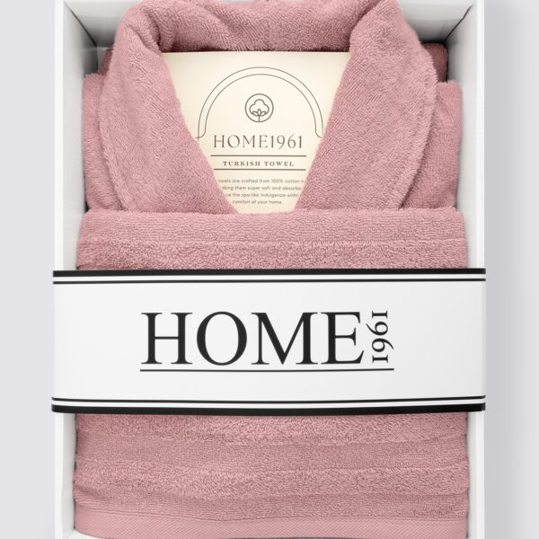 birlik1952 home1961 bukle banyo bornoz bathrobe robe bath turkish cotton hand towel set gift box hediye kutulu bornoz seti pamuklu el havlusu rose gül rengi pembe