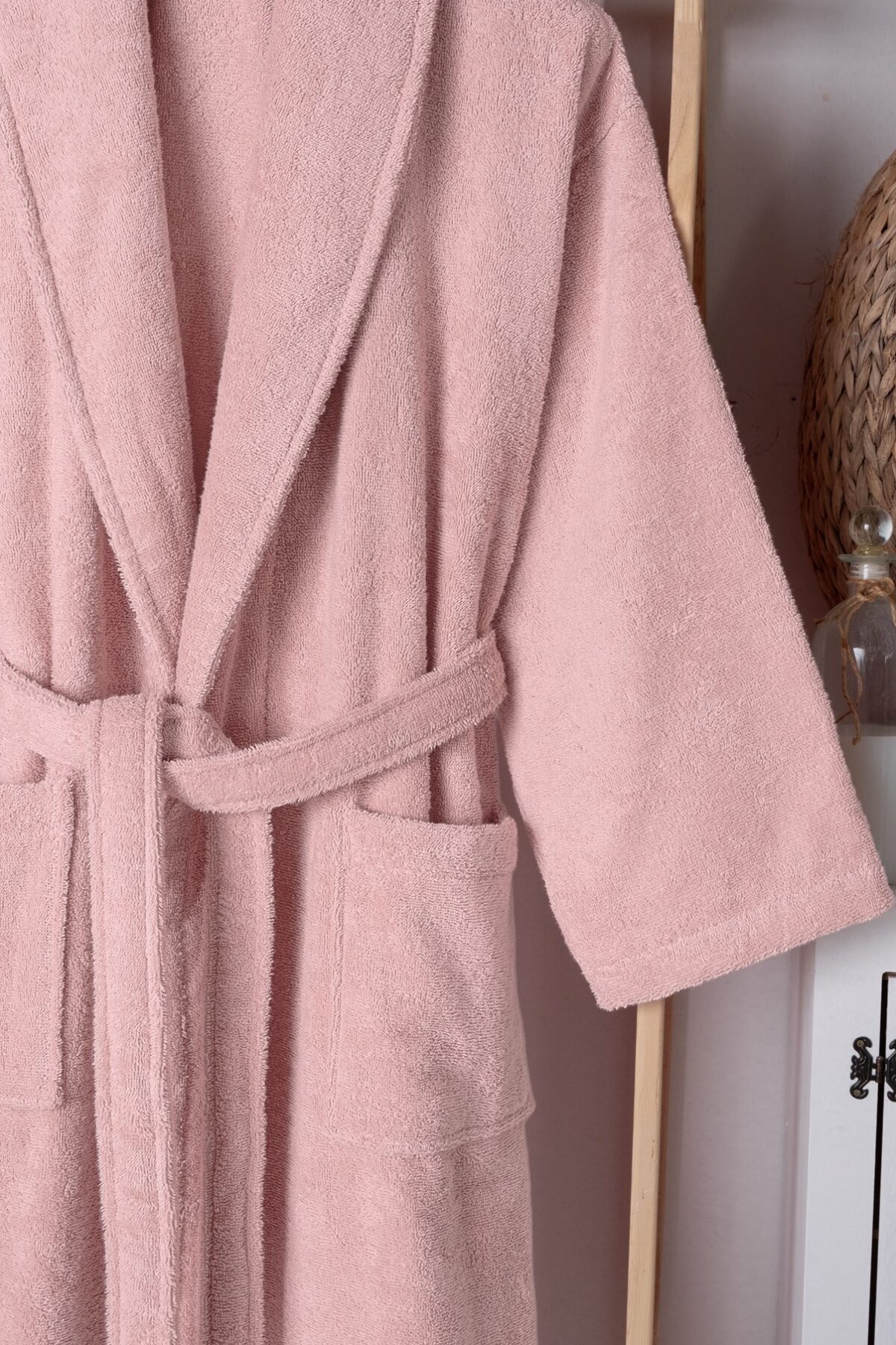 birlik1952 home1961 bukle banyo bornoz bathrobe robe bath turkish cotton hand towel set gift box hediye kutulu bornoz seti pamuklu el havlusu rose gül rengi pembe