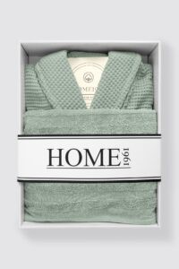 birlik1952 home1961 elmas petek pike banyo bornoz bathrobe robe bath turkish cotton hand towel set gift box hediye kutulu bornoz seti pamuklu el havlusu adaçayı sage green