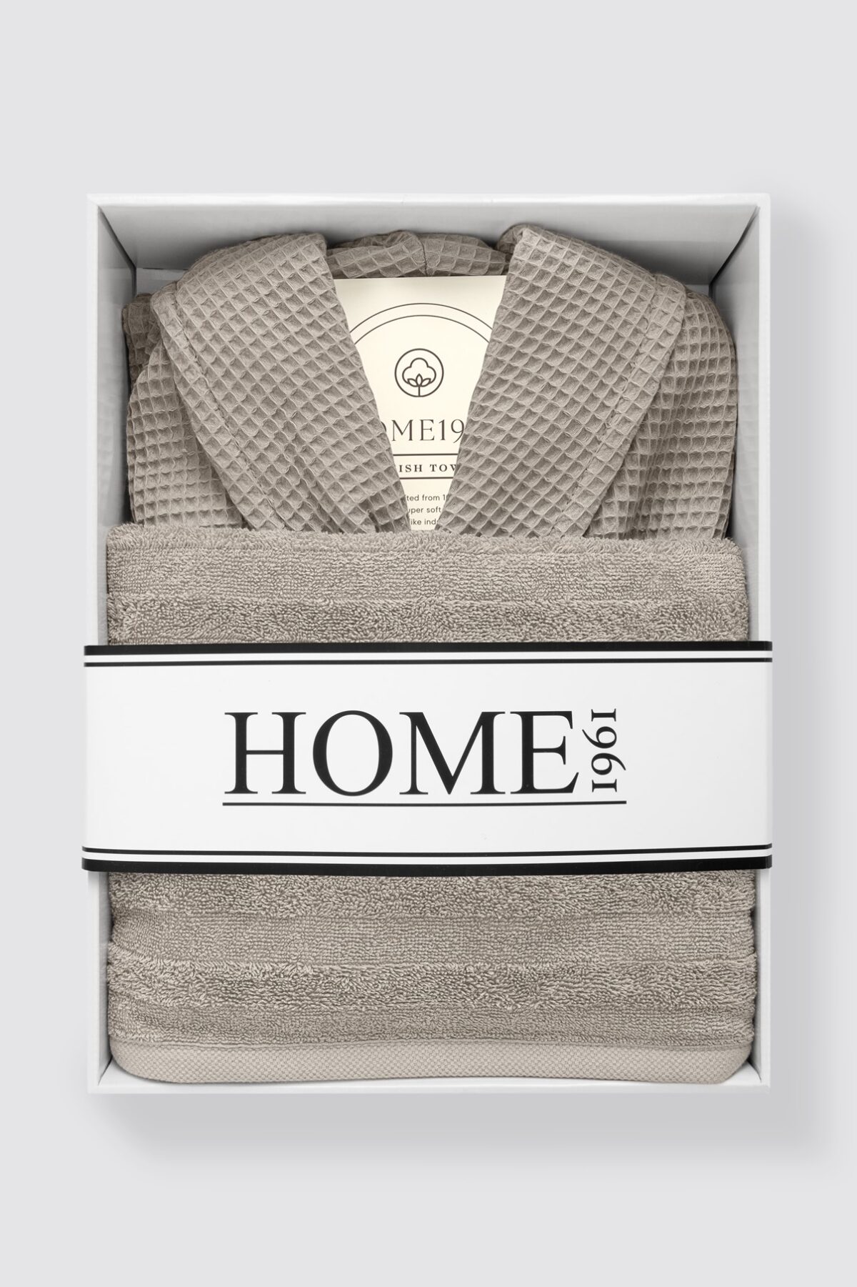 birlik1952 home1961 elmas petek pike banyo bornoz bathrobe robe bath turkish cotton hand towel set gift box hediye kutulu bornoz seti pamuklu el havlusu brown kahve bej beige