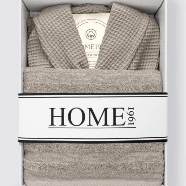 birlik1952 home1961 elmas petek pike banyo bornoz bathrobe robe bath turkish cotton hand towel set gift box hediye kutulu bornoz seti pamuklu el havlusu brown kahve bej beige