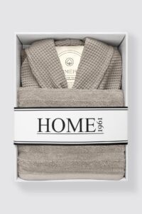 birlik1952 home1961 elmas petek pike banyo bornoz bathrobe robe bath turkish cotton hand towel set gift box hediye kutulu bornoz seti pamuklu el havlusu brown kahve bej beige