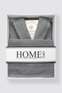 birlik1952 home1961 elmas petek pike banyo bornoz bathrobe robe bath turkish cotton hand towel set gift box hediye kutulu bornoz seti pamuklu el havlusu antrasit gri grey