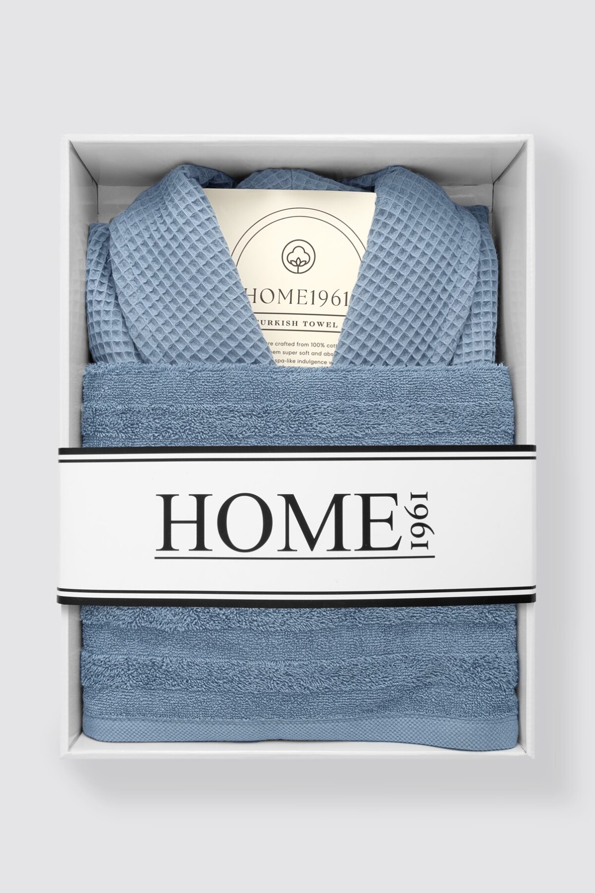 birlik1952 home1961 elmas petek pike banyo bornoz bathrobe robe bath turkish cotton hand towel set gift box hediye kutulu bornoz seti pamuklu el havlusu indigo mavi blue