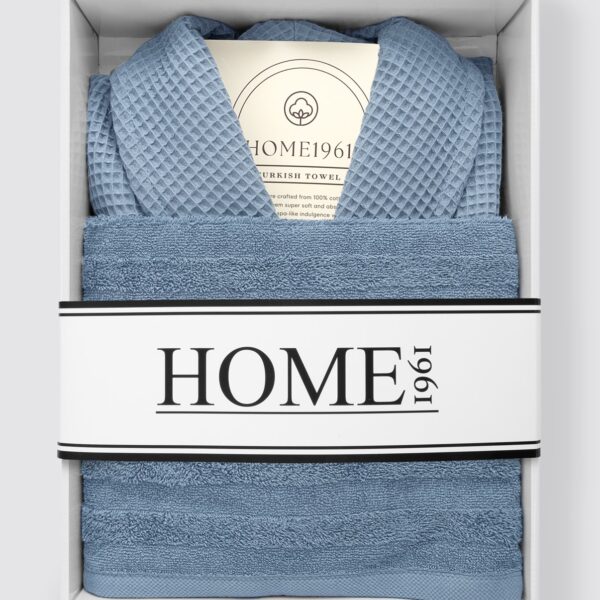 birlik1952 home1961 elmas petek pike banyo bornoz bathrobe robe bath turkish cotton hand towel set gift box hediye kutulu bornoz seti pamuklu el havlusu indigo mavi blue