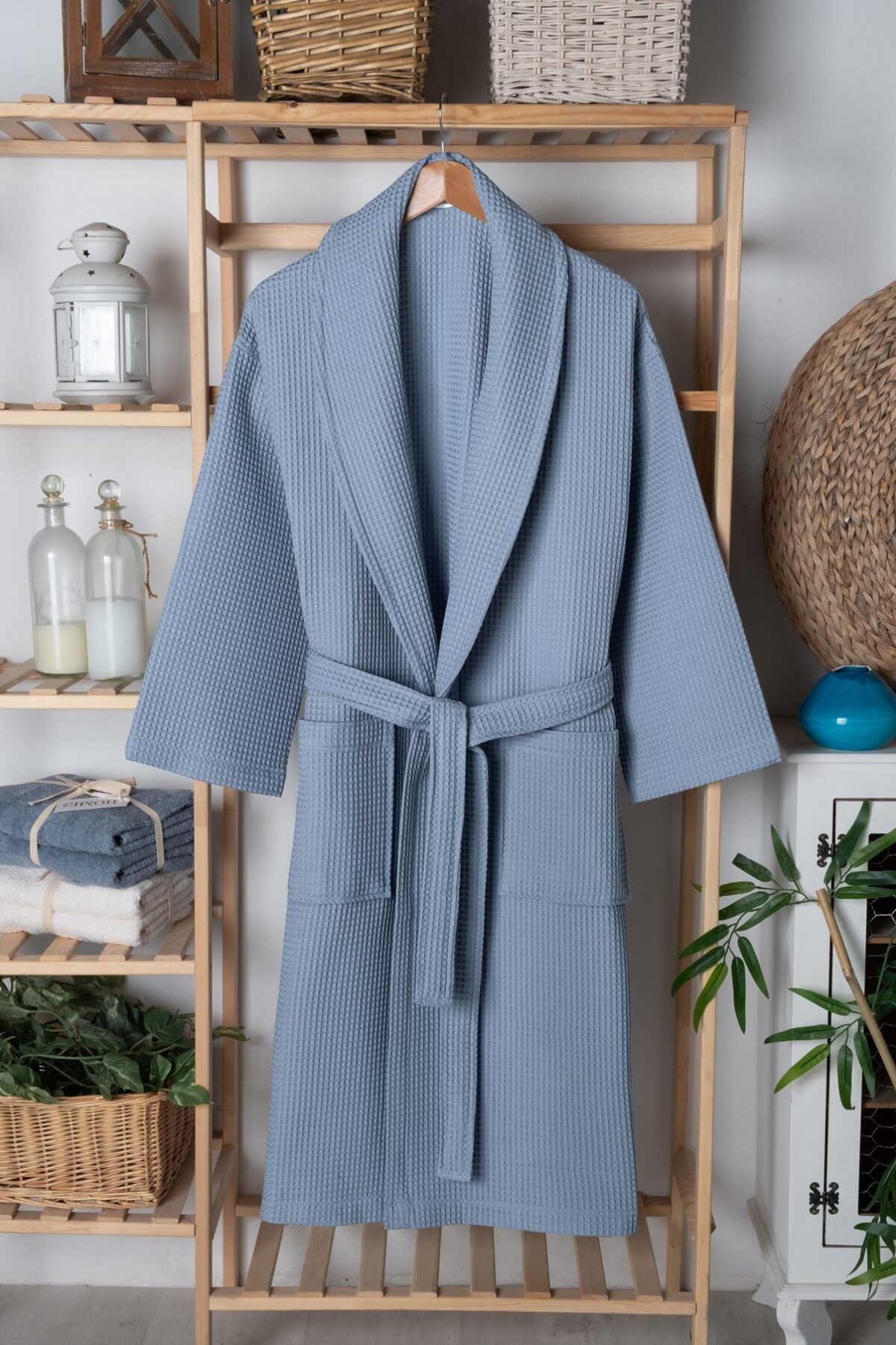 birlik1952 home1961 elmas petek pike banyo bornoz bathrobe robe bath turkish cotton hand towel set gift box hediye kutulu bornoz seti pamuklu el havlusu indigo mavi blue