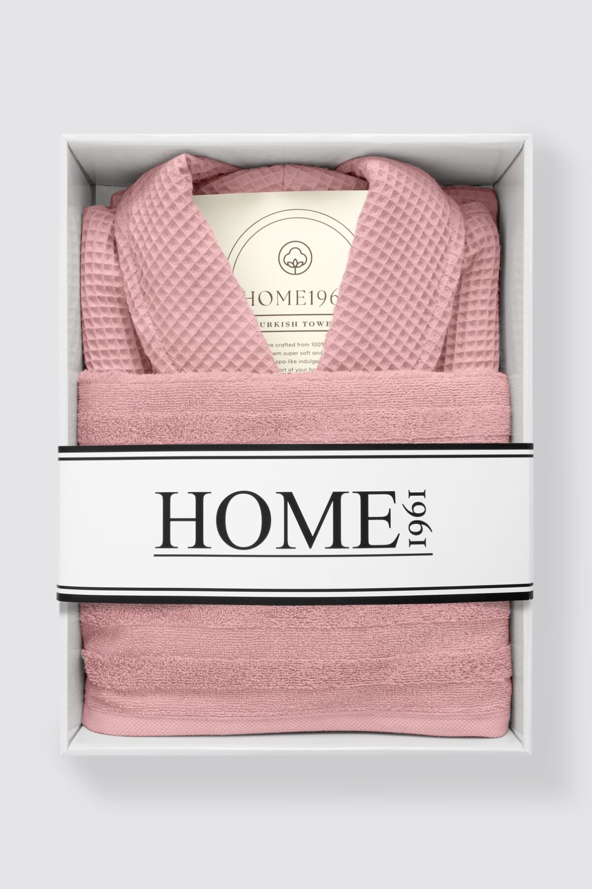 birlik1952 home1961 elmas petek pike banyo bornoz bathrobe robe bath turkish cotton hand towel set gift box hediye kutulu bornoz seti pamuklu el havlusu rose gül rengi pembe