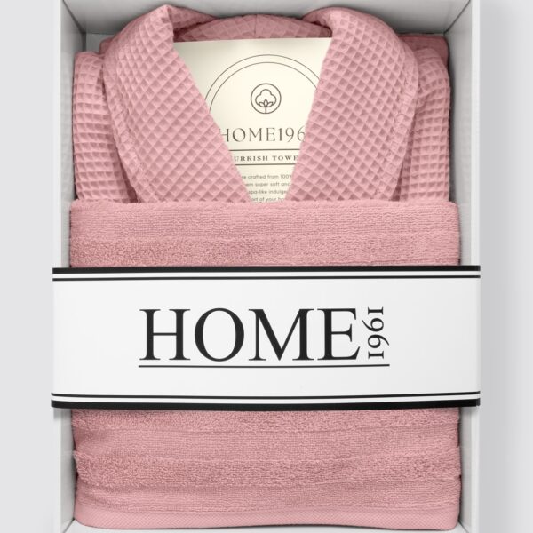 birlik1952 home1961 elmas petek pike banyo bornoz bathrobe robe bath turkish cotton hand towel set gift box hediye kutulu bornoz seti pamuklu el havlusu rose gül rengi pembe