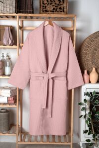 birlik1952 home1961 elmas petek pike banyo bornoz bathrobe robe bath turkish cotton hand towel set gift box hediye kutulu bornoz seti pamuklu el havlusu rose gül rengi pembe