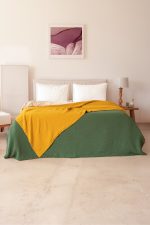 birlik1952 8 kat layer gauze müslin crinkle double side çift taraflı cotton bedspread swaddle quilt bedroom hardal mustard royal green yeşil