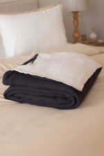 birlik1952 8 kat layer gauze müslin crinkle double side çift taraflı cotton bedspread swaddle quilt bedroom siyah krem black cream white