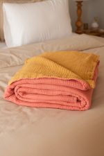 birlik1952 8 kat layer gauze müslin crinkle double side çift taraflı cotton bedspread swaddle quilt bedroom terracota hardal mustard kiremit