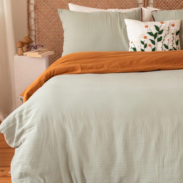 birlik1952 2 kat gauze muslin double side çift yönlü taraflı nevresim quilt cover bed linen set müslin adaçayı yeşil karamel caramel