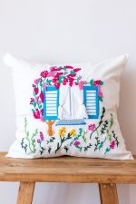 birlik1952 punch needle kırlent pillow case hand made el yapımı boho bohem linen yastık kılıfı alaçatı bodrum begonvil