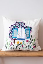 birlik1952 punch needle kırlent pillow case hand made el yapımı boho bohem linen yastık kılıfı alaçatı mor sümbül