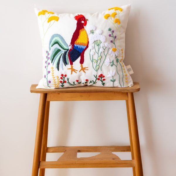 birlik1952 punch needle kırlent pillow case hand made el yapımı boho bohem linen yastık kılıfı horoz rooster