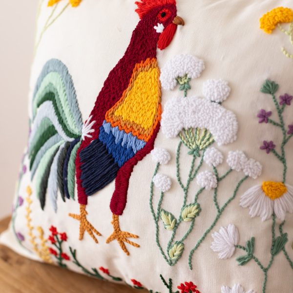 birlik1952 punch needle kırlent pillow case hand made el yapımı boho bohem linen yastık kılıfı horoz rooster