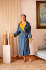 birlik1952 vivamaison double side müslin 2 4 kat layer gauze bathrobe robe bornoz indigo mustard