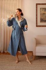 birlik1952 vivamaison double side müslin 2 4 kat layer gauze bathrobe robe bornoz indigo sage green yeşil