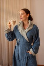 birlik1952 vivamaison double side müslin 2 4 kat layer gauze bathrobe robe bornoz indigo sage green yeşil