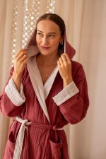 birlik1952 vivamaison double side müslin 2 4 kat layer gauze bathrobe robe bornoz wine şarap bej kum beige