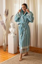 birlik1952 vivamaison bubble nohut bornoz gramajlı luxury robe bathrobe whosale cotton gökkuşağı mavi çizgili blue striped