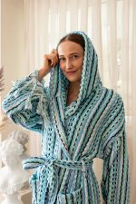 birlik1952 vivamaison bubble nohut bornoz gramajlı luxury robe bathrobe whosale cotton gökkuşağı mavi çizgili blue striped