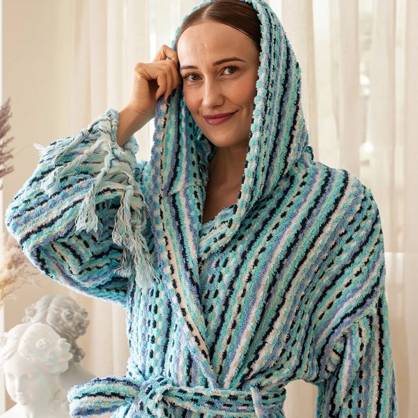 birlik1952 vivamaison bubble nohut bornoz gramajlı luxury robe bathrobe whosale cotton gökkuşağı mavi çizgili blue striped