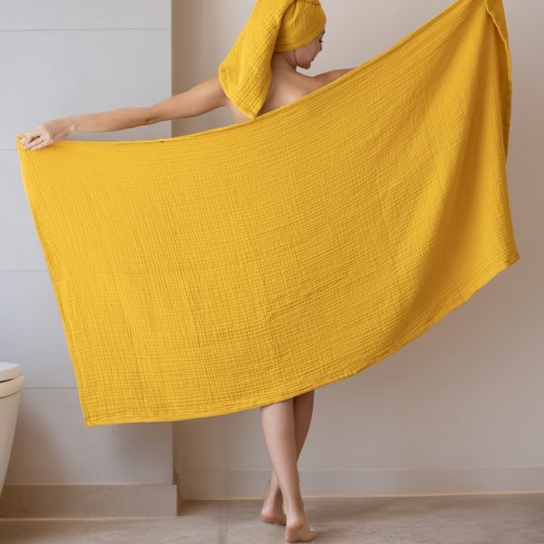 birlik1952 vivamaison müslin towel 4 kat müslin layer gauze havlu banyo el whosale toptan set hardal mustard sarı yellow