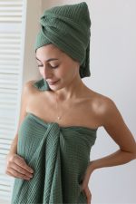 birlik1952 vivamaison müslin towel 4 kat müslin layer gauze havlu banyo el whosale toptan set royal green koyu yeşil orman