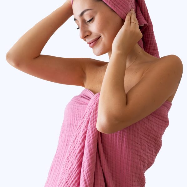 birlik1952 vivamaison müslin towel 4 kat müslin layer gauze havlu banyo el whosale toptan set şeker pembe sweet sugar pink